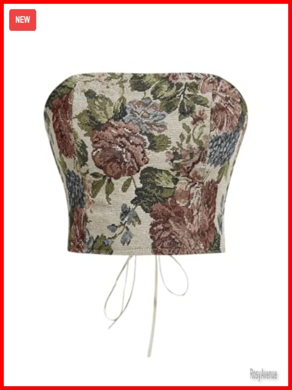 Floral Embroidery Strapless Lace Up Corset Crop Tube Top Sleeveless Slim Fit